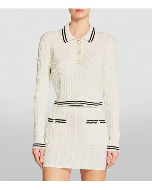 Alessandra Rich White Cable-knit Polo Sweater