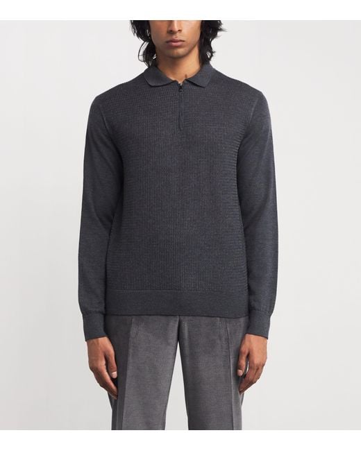 Corneliani Gray Virgin Wool Quarter-Zip Polo Sweater for men