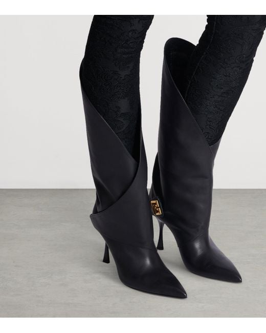 Balmain Black Leather Twist Heel Boots 95