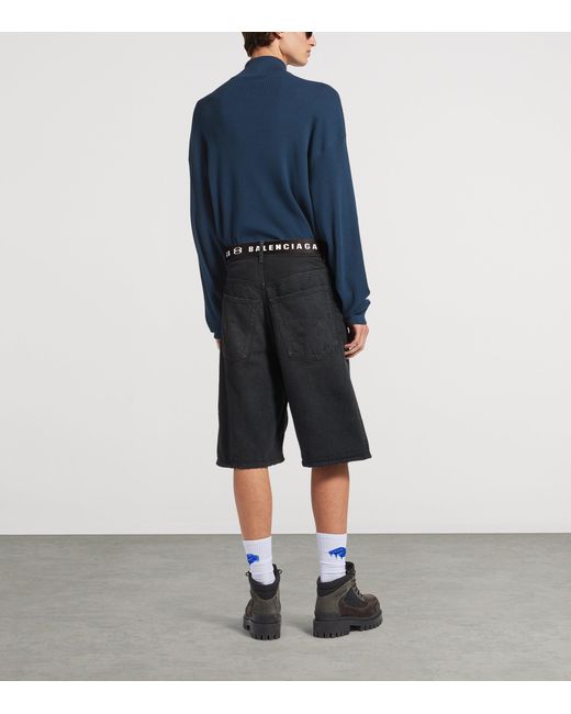Balenciaga Blue Belted Oversized Denim Shorts for men