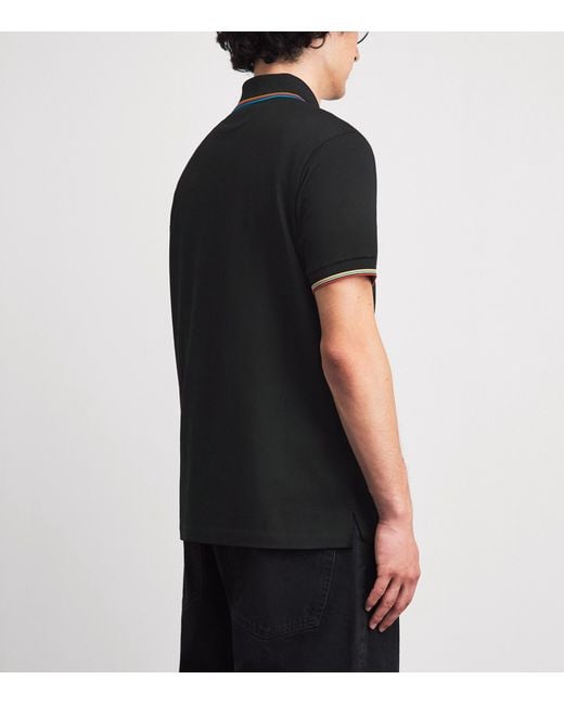 Paul Smith Black Signature Stripe Zip-Up Polo Shirt for men