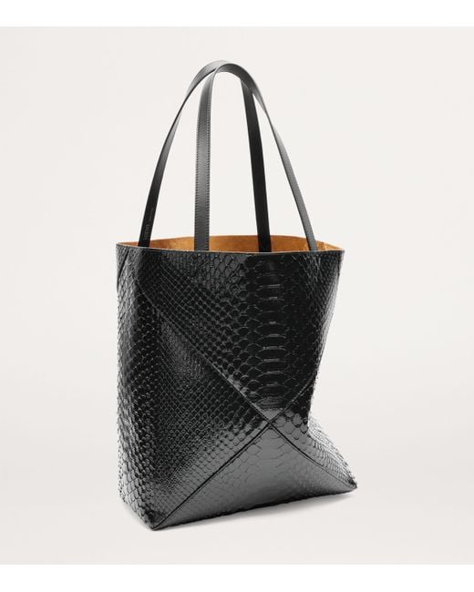 Loewe Large Snakeskin Puzzle Fold Tote Bag in Black Lyst UK