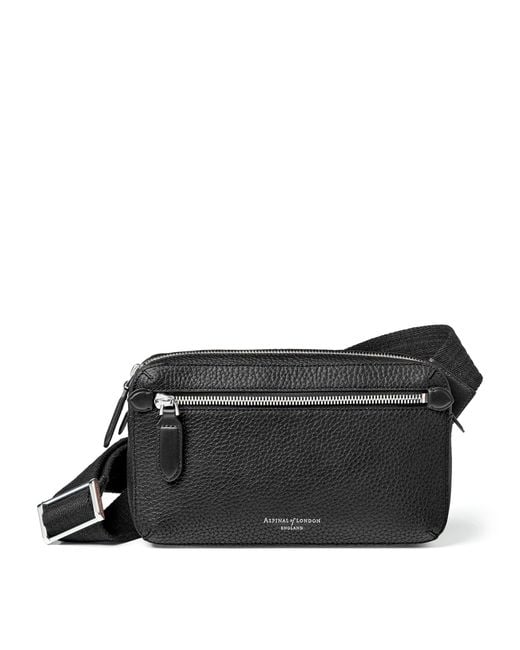 Aspinal Black Leather Reporter Compact Belt Bag for men