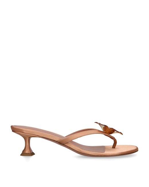 AMINA MUADDI Brown Satin Flower Vittoria Heeled Sandals 45