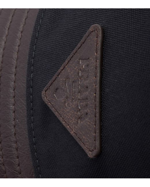 Prada Blue Leather-Trim Logo Bucket Hat for men