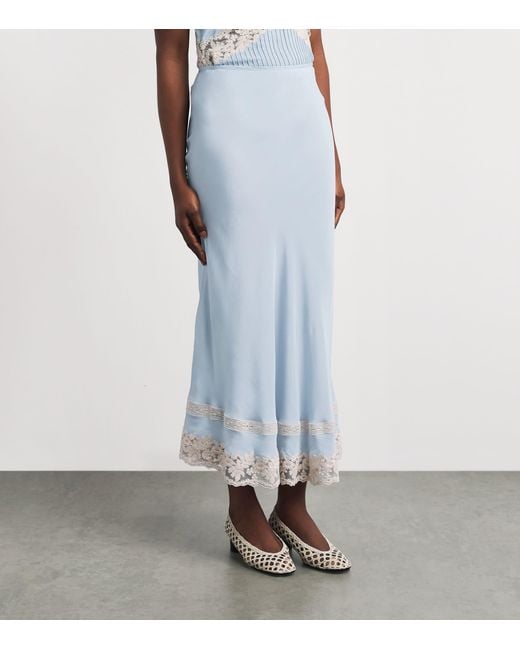 Rixo Blue Lace-Trim Costanza Maxi Skirt