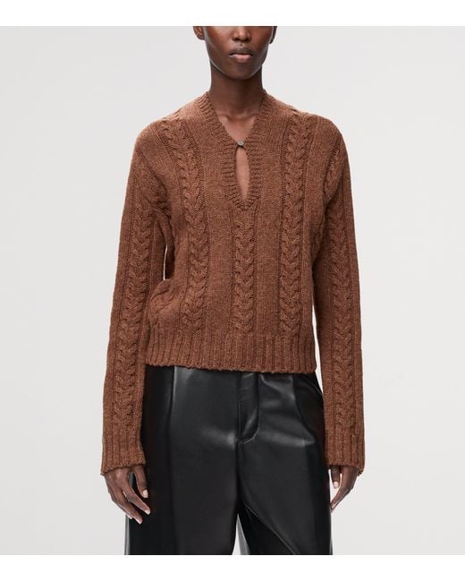 Loewe Brown Wool Cable-Knit Sweater
