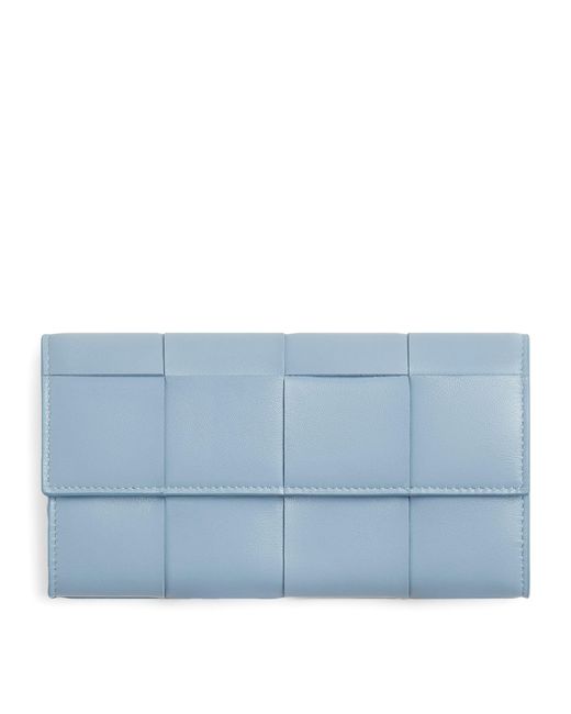 Bottega Veneta Blue Leather Intreccio Flap Wallet