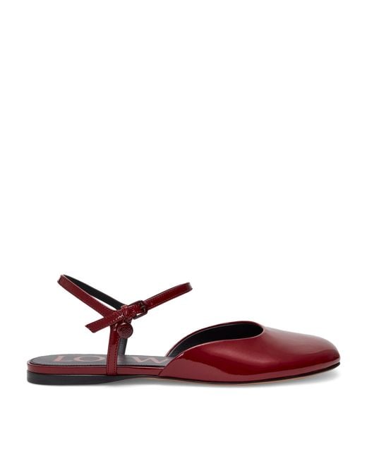 Loewe Red Leather Ankle-Strap Toy Ballet Flats