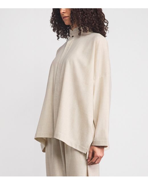 Eskandar Natural Virgin Wool-Cashmere Double Stand-Collar Shirt