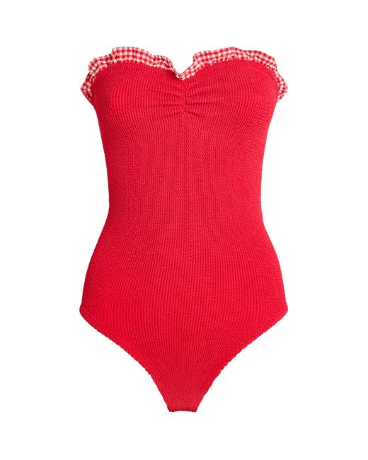 Hunza G Red Gingham-Ruffle Dolly Swimsuit