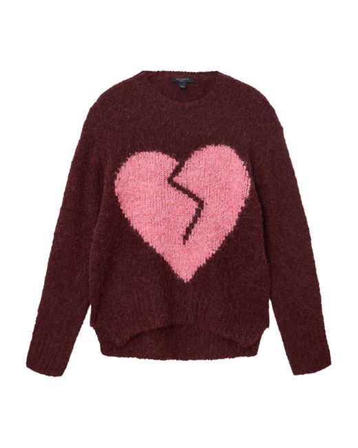 AllSaints Red Wool-Blend Luv Heart Crewneck Sweater