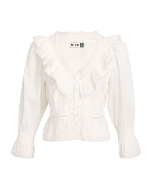 Rixo White Frill-Trim Solene Blouse