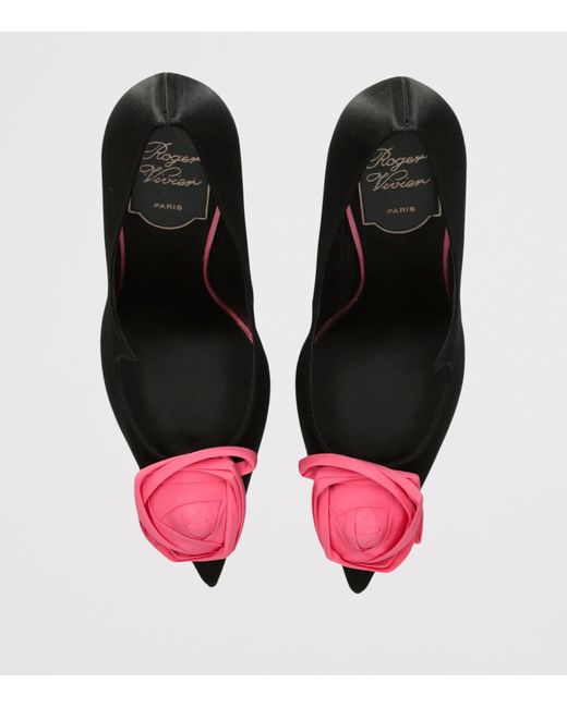 Roger Vivier Black Satin Rose Pumps 100