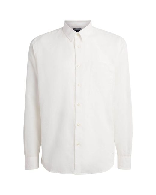 Vilebrequin White Cotton-Linen Embroidered Caroubis Shirt for men
