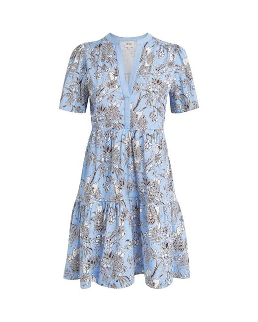 ME+EM Blue Organic Cotton Tiered Mini Dress
