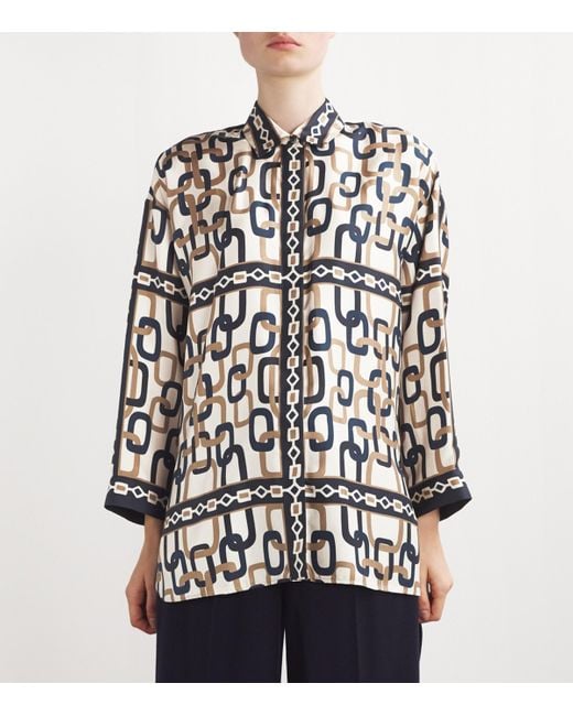 Max Mara White Silk Geometric Print Shirt