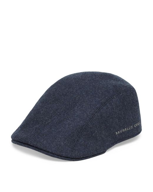 Brunello Cucinelli Blue Virgin Wool Embroidered Flat Cap for men