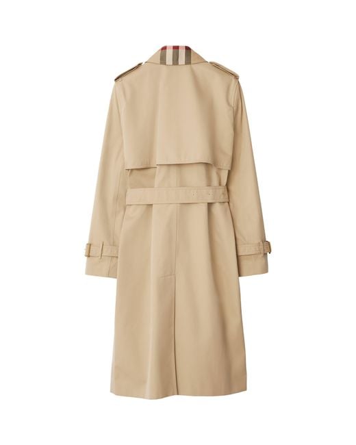 Burberry Natural Cotton Gabardine Check-Collar Trench Coat