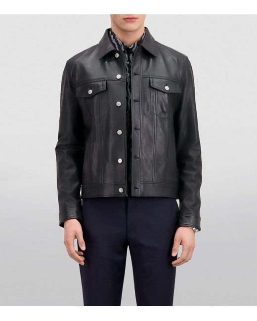 The Kooples Black Leather Shirt Jacket for men
