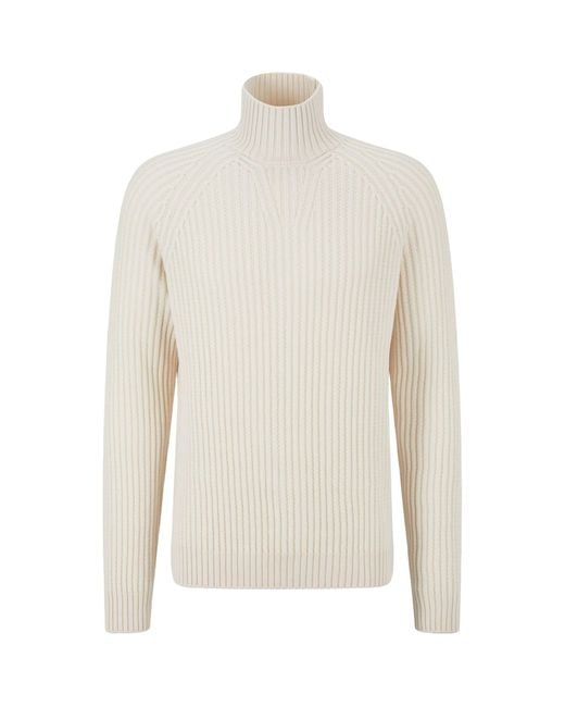 BOSS by HUGO BOSS Wool Ribbed Rollneck Sweater in White for Men | Lyst