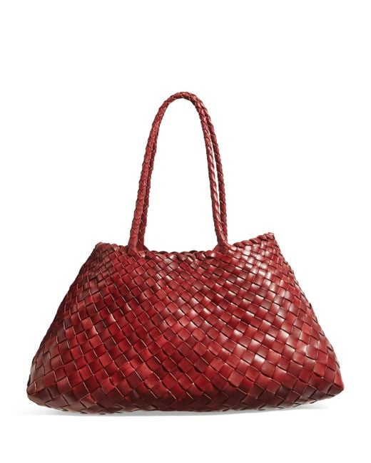 Dragon Diffusion Red Large Leather Woven Santa Croce Tote Bag