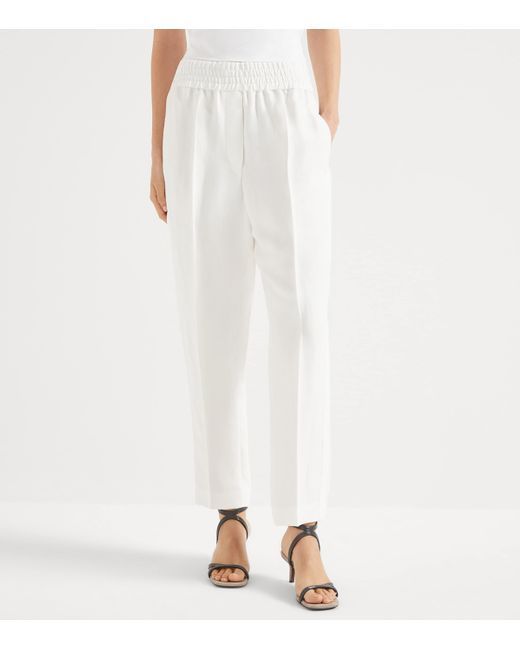 Brunello Cucinelli White Viscose-Linen Twill Trousers