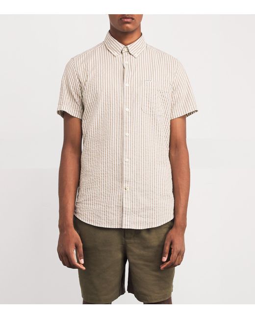 Barbour White Cotton Seersucker Cresswell Shirt for men