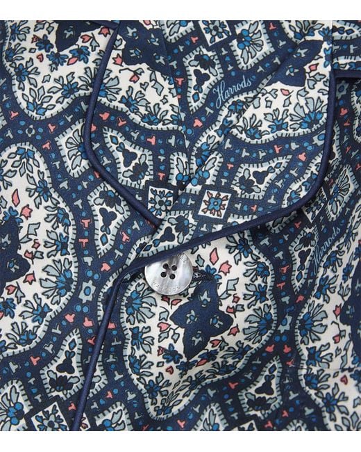 Harrods Blue Silk Geometric Tile Print Pyjama Set for men