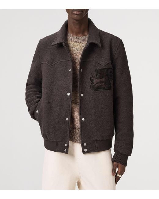 AllSaints Black Wool Royce Bomber Jacket for men