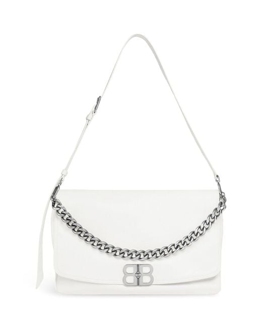 Balenciaga White Leather Soft Flap Shoulder Bag