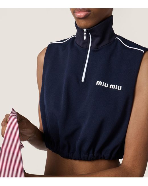 Miu Miu Blue Technical Logo Crop Top