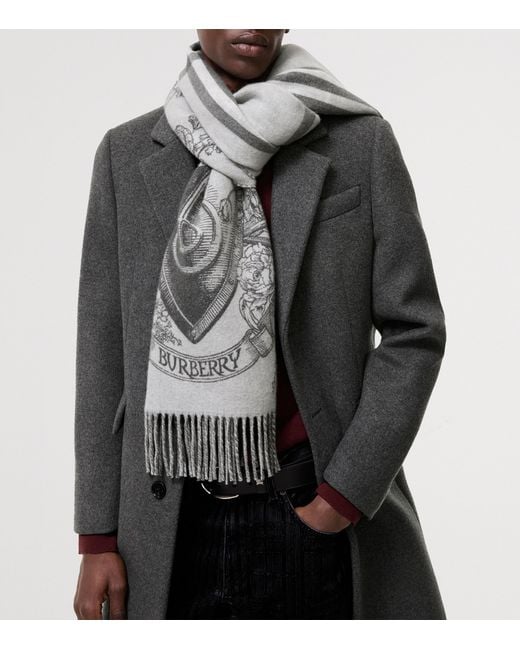 Burberry Gray Cashmere Reversible Etched Knight Scarf