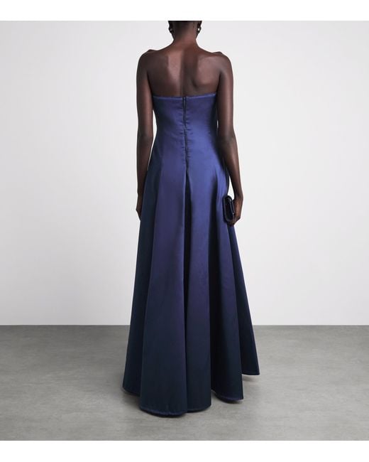 Talbot Runhof Blue Mikado Satin Pleated Gown