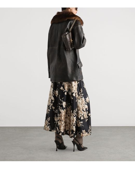 Dolce & Gabbana Black Silk Floral Midi Skirt