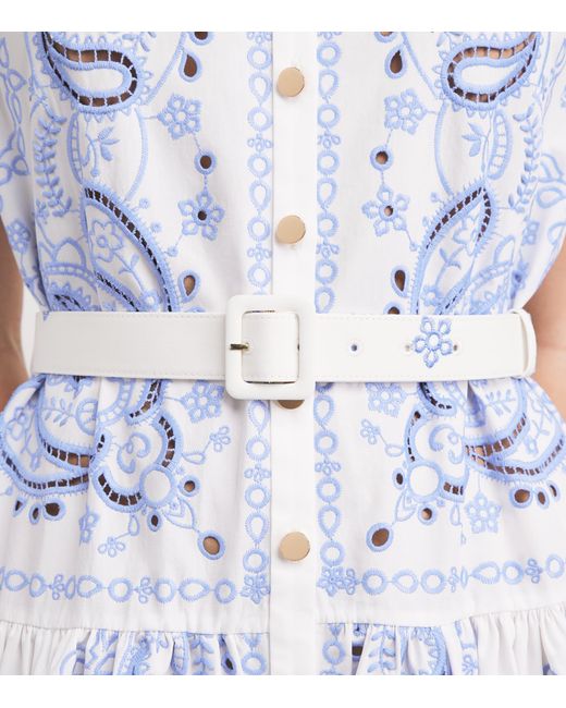 Self-Portrait Blue Cotton Embroidered Midi Dress