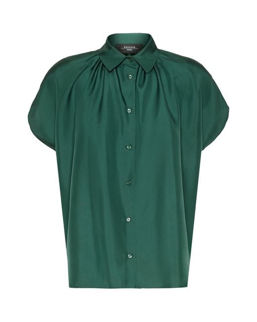 Weekend by Maxmara Green Silk Gathered Shirt