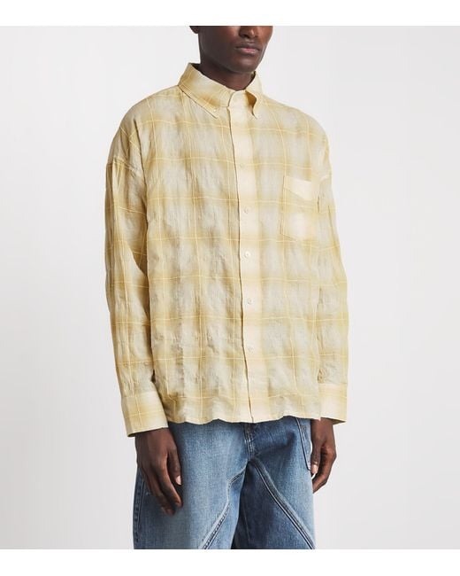 Picante Blue Cotton Crinkle Check Rocco Shirt for men