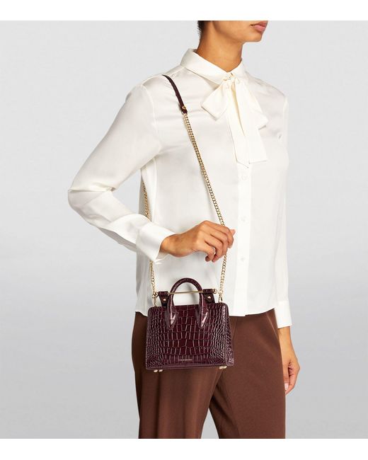 The Strathberry Nano Tote - Croc-Embossed Leather Burgundy