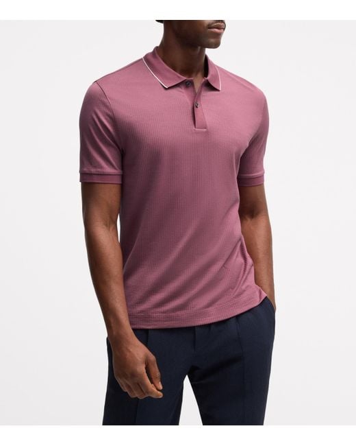 Boss Purple Cotton-Silk Polo Shirt for men