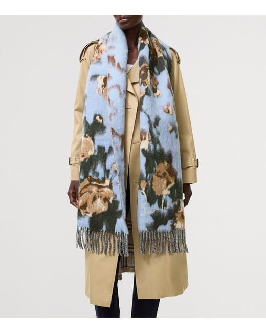 Burberry Blue Wool-Blend Rose Scarf