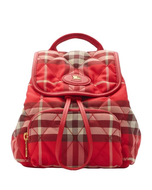 Burberry Red Mini Check Horseshoe Backpack