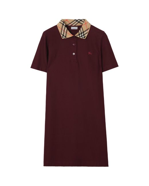 Burberry Red Cotton Check-Collar Polo Shirt Mini Dress