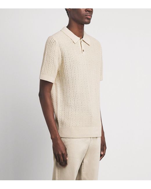 Vince White Cotton Crochet Knit Polo Shirt for men