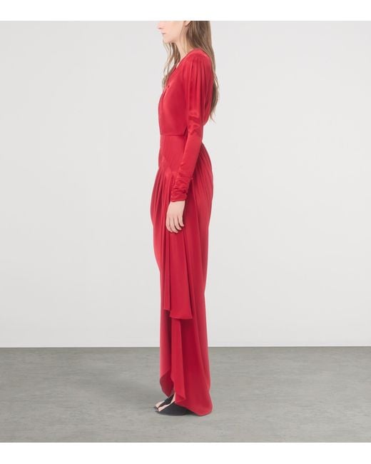 Valentino Red Silk Satin Draped Gown