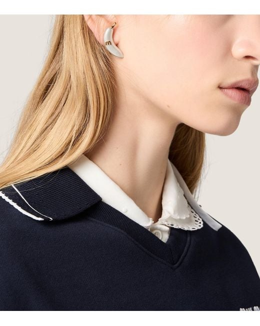 Miu Miu Metallic Faux Pearl Banana Stud Earrings