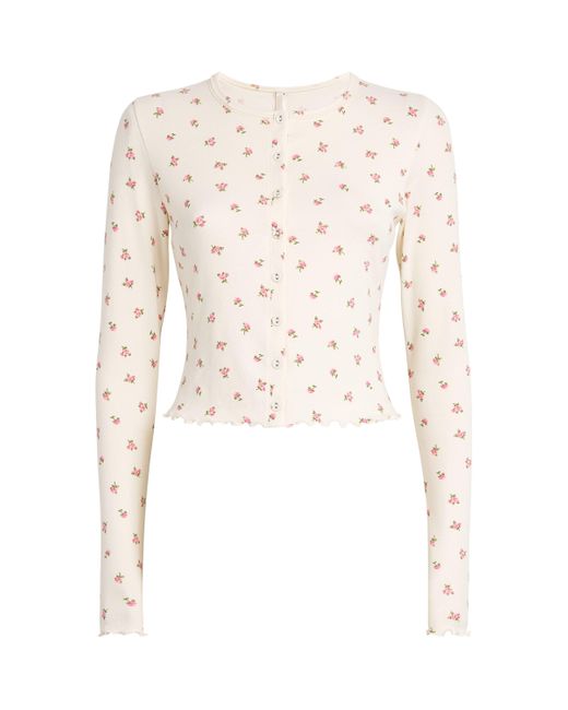 Skims Natural Stretch-Cotton Rosebud Cropped Cardigan