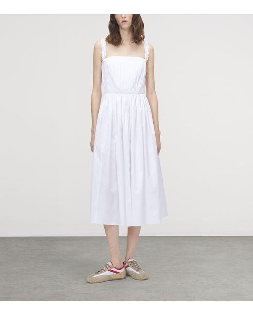 McQueen White Cotton Stripe Midi Dress