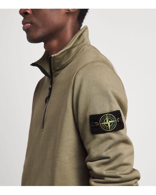 Stone Island Green Cotton Half-Zip Compass Sweatshirt for men