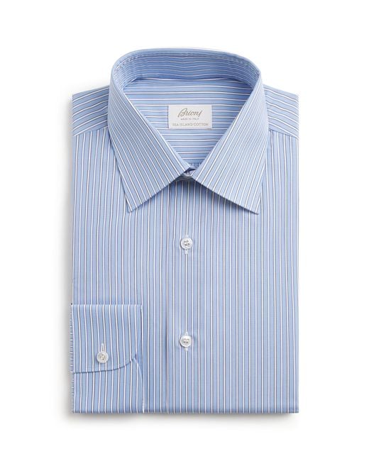 Brioni Blue Sea Island Cotton Stripe Shirt for men